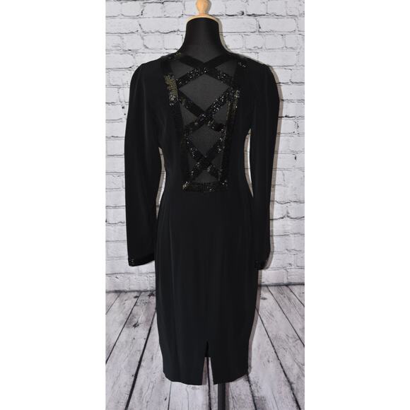 d'ore by DELLA ROUFOGALI Beaded Cocktail Evening Long Sleeve Sheath Dress Size 6 - Picture 1 of 8